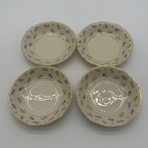 Vintage Syracuse Federal Shape Suzanne Floral Fruit Dessert Bowls Gold Trim 4 pc